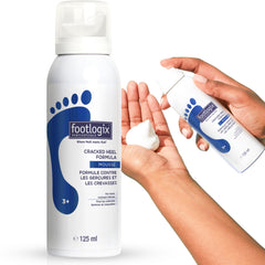 FOOTLOGIX Cracked Heel Formula bottle front highlights hydration for dry, cracked heels.