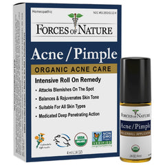 Forces of Nature acne rollerball close-up for precise spot treatment, fast-acting.