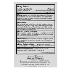 Forces of Nature organic ingredients label highlights purity and plant-based care.