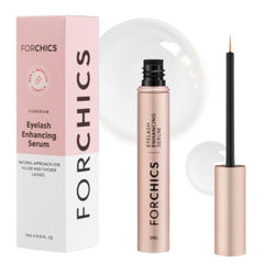 ForChics eyelash serum bottle closeup showing premium packaging for an easy routine