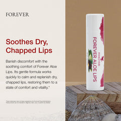 Forever Living Aloe Lips ingredients highlight aloe and beeswax for soothing moisture.