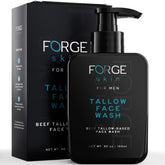 Forge Skin beef tallow face wash bottle demonstrates a hydrating daily cleanse.