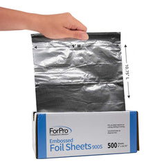 ForPro embossed foil sheets show grip-enhancing design for secure hair wrapping.