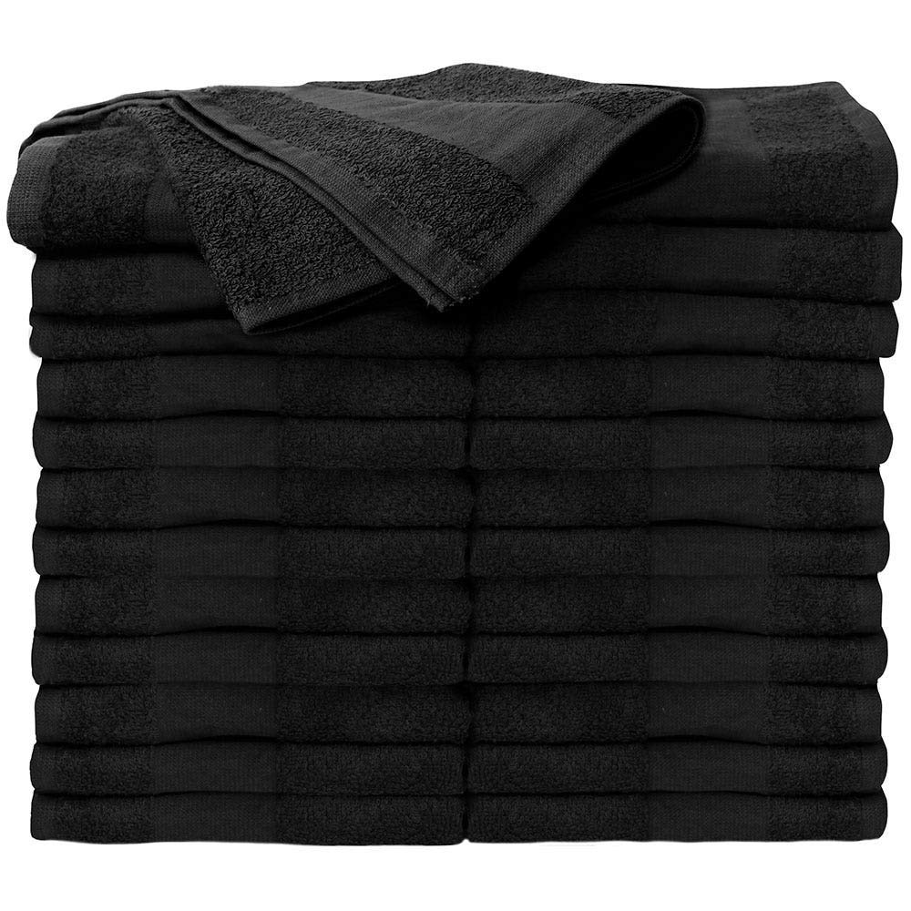 ForPro premium bleach-tough towels in black with hemmed edges for salon durability.
