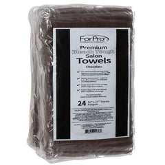 ForPro Premium Bleach-Tough Towels in Chocolate with hemmed edges for long-lasting durability in salons.