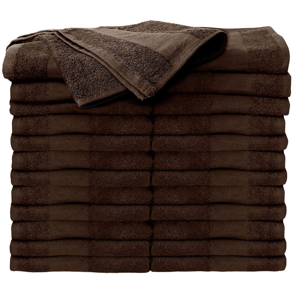 ForPro Premium Bleach-Tough Salon Towels in Chocolate, stacked for quick grab in busy spa settings.