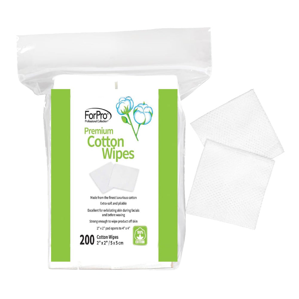 ForPro Premium Cotton Wipes folded to 2x2 for compact, gentle makeup removal