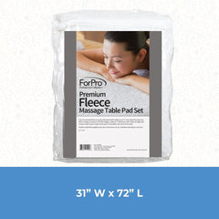 ForPro Premium Fleece Massage Pad Set on table highlights universal fit up to 33 inches.