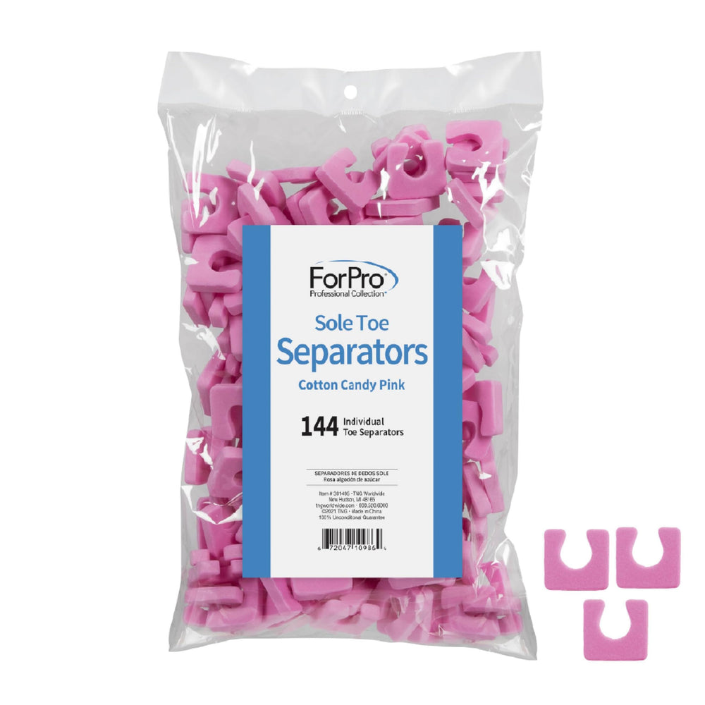 ForPro Professional Collection sole toe separators in cotton candy pink packaging for clean, single-use pedicures.
