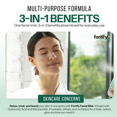 Fortify Skincare soothing hydrating mist on sensitive skin.