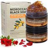 Forvirness Moroccan black soap two bars for daily cleansing and exfoliation.