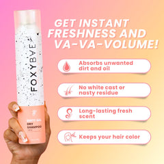 FoxyBae Volumizing Dry Shampoo application spray shows fast root refresh without water