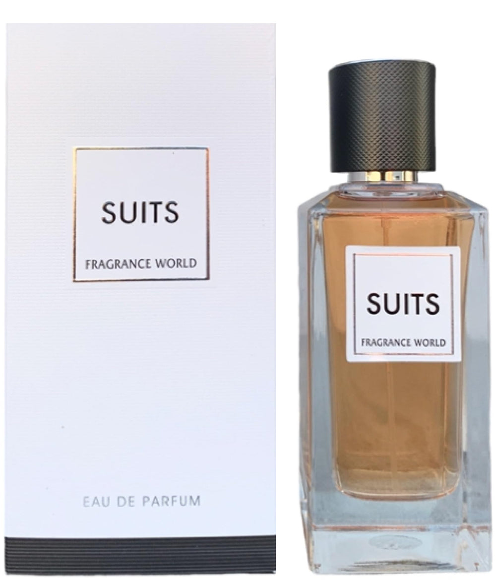Fragrance World Suits unisex EDP spray front view showcasing versatile scent