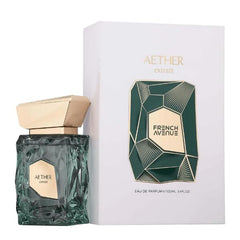 The Fragrance World France Avenue Aether heart notes close-up evoking cedar and violet sophistication.
