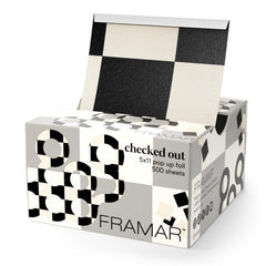 FRAMAR Checked Out Hair Foil packaging shows durable embossed foil for smooth color application.