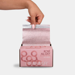 FRAMAR rose-gold foil fold-edge enabling easy pre-cut placement during color sessions.