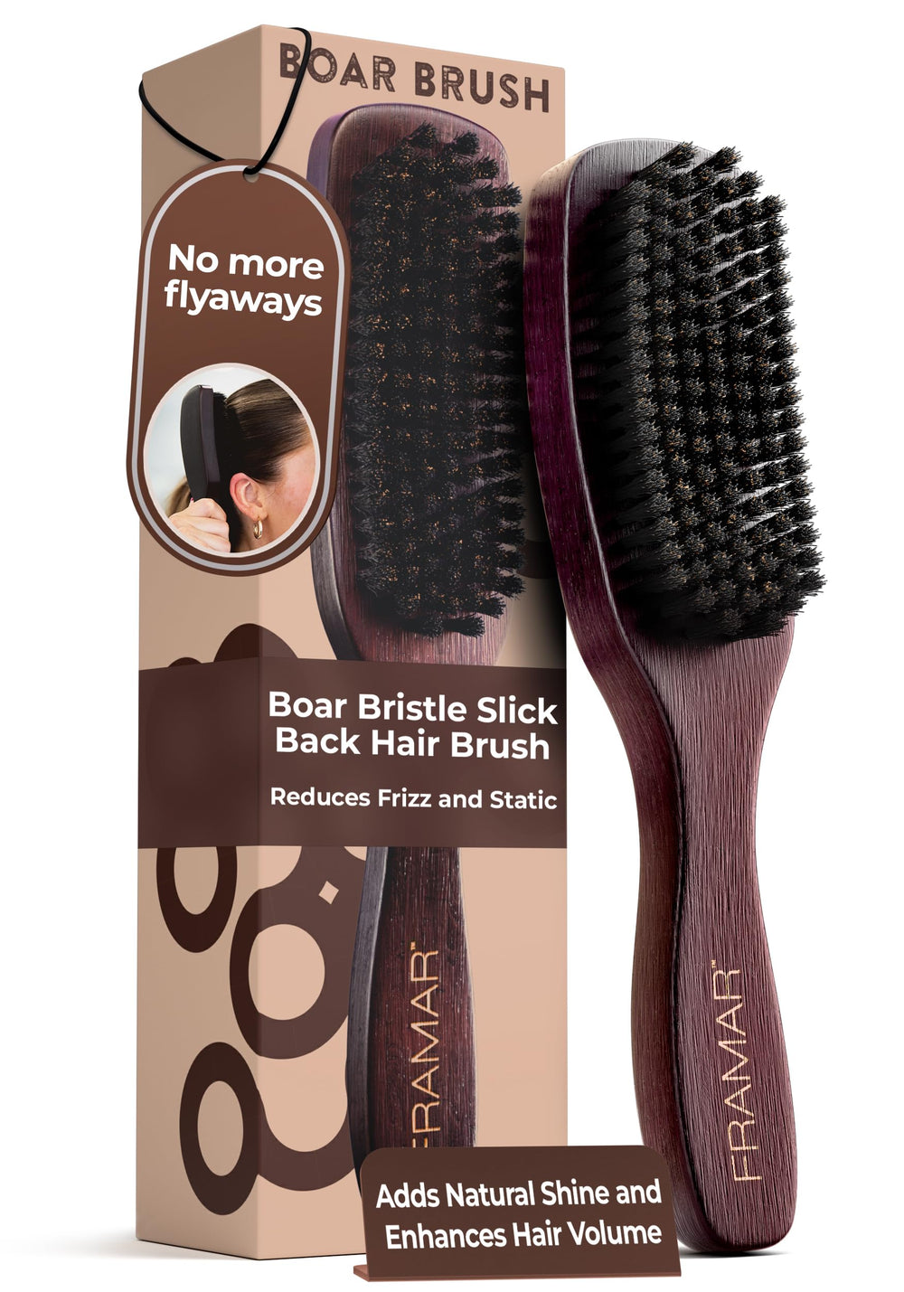 FRAMAR Slick Back Brush boar-bristles close-up promotes natural shine