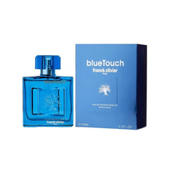 Franck Olivier Blue Touch bottle front close-up for daily wear.