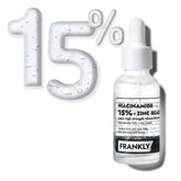 FRANKLY Niacinamide serum bottle front highlighting oil-free finish for daily use.