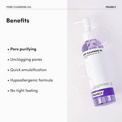 FRANKLY Pore Cleansing Oil hyaluronic acid drops illustrate deep hydration leaving skin silky after cleanse