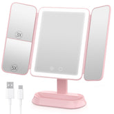 FRANO rechargeable trifold makeup mirror with lighting for precise on-the-go grooming