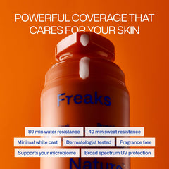 Freaks of Nature Peak Performance SPF50 application on skin shows quick absorption and comfortable wear.