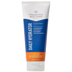 Frederick Benjamin Daily Hydrator bottle closeup shows lightweight hydration for dry hair