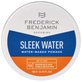 Frederick Benjamin Sleek Water Pomade tube shows grease-free hold for daily styling.