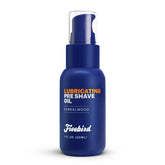 Freebird pre shave oil sandalwood bottle promotes smooth shaving.
