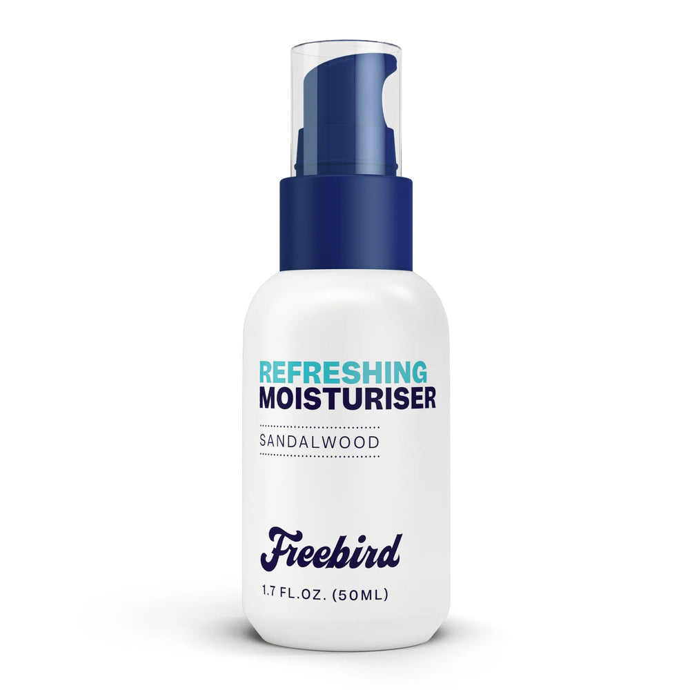 Freebird scalp moisturizer bottle front view showing lightweight hydration for bald heads