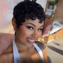 FREEKWEEN Pixie Cut Bob wig natural-look image highlights layered texture for realism.