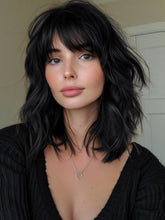 FREEMEIGE black short bob wig front view showing natural volume for daily wear