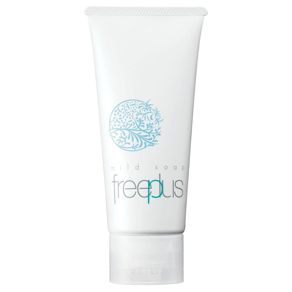 FreePlus Kanebo mild soap packaging closeup shows gentle cleansing preserving moisture.