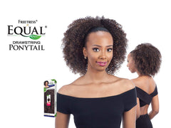 FreeTress Equal hair attachment image demonstrates secure drawstring for quick style changes.