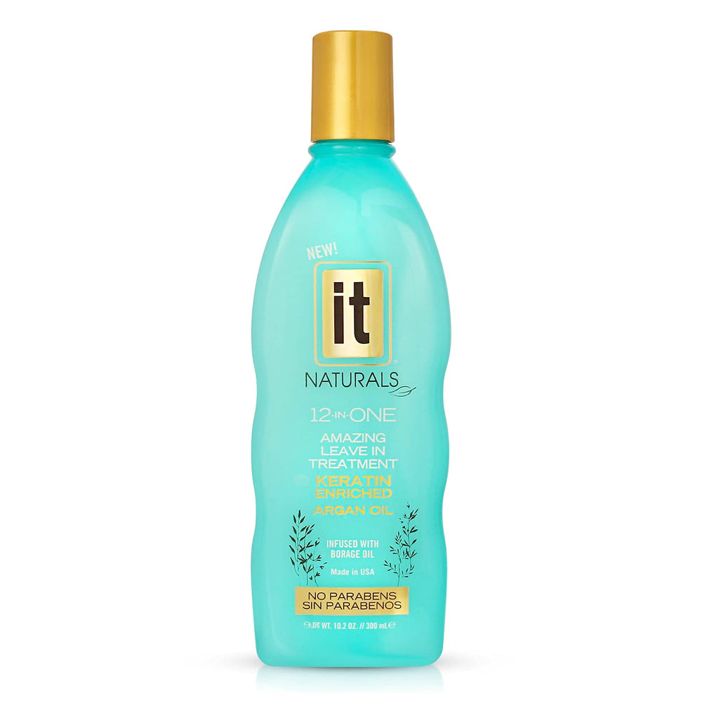 Freeze It 12-in-1 leave-in bottle closeup highlights keratin enrichment for shine.
