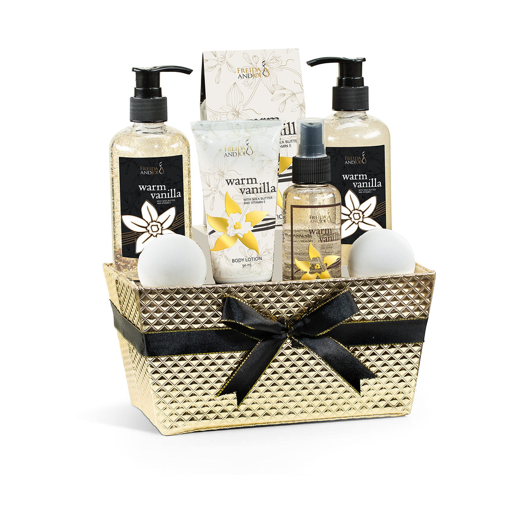 Freida and Joe Warm Vanilla Shower Gel bottle for a relaxing morning ritual.