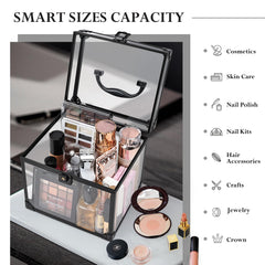 FRENESSA Clear Crown Box side compartments enable easy categorization of multiple cosmetics.