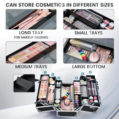 FRENESSA train case with 6 trays for organized cosmetics on the go.