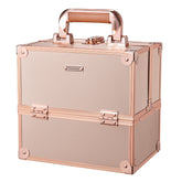 FRENESSA makeup train case in rose gold, closed lid for secure travel.