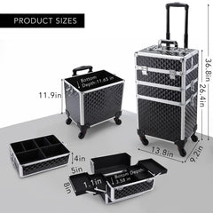 FRENESSA rolling makeup case middle drawers detachable for flexible workflow.