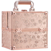 FRENESSA makeup case closed with rose gold floral finish for travel.