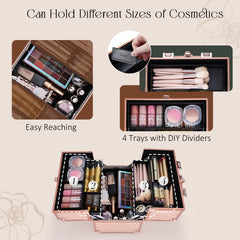 FRENESSA makeup case with extended cantilever trays for easy access.