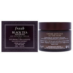 Fresh Black Tea Advanced Age Renewal Cream jar highlights luxurious texture and hydrating feel