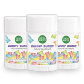 Fresh Monster deodorant bottle with Gummy Burst scent for kids providing all-day freshness.