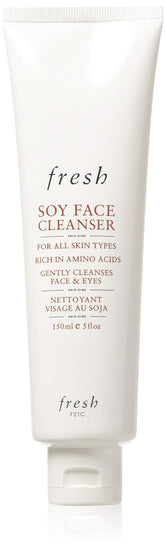 Fresh Soy Face Cleanser bottle close-up highlighting its gentle makeup removal action.