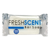 Freshscent 0.5 oz bar soap bulk packaging shows 100 bars for easy restocking.