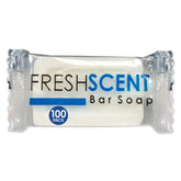Freshscent bar soap 100-pack packaging; sturdy carton for easy storage and shipping.