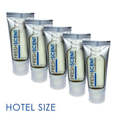 Freshscent conditioner tube with easy-open cap for quick guest use.