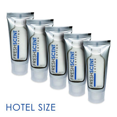Freshscent lotion foil-seal tube indicates leakage prevention during storage and transit.