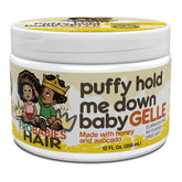 FroBabies Hair Puffy Hold Me Down Baby Gelle bottle shows soft hold for defined curls.